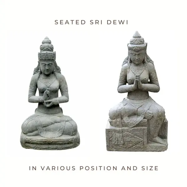 Product image 1 of the product “Seated Sri Dewi, in the sizes from 75cm to 150cm. position Turning the wheels and on a pedestal ”